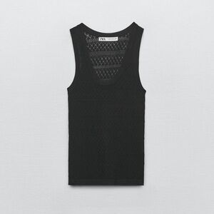 Zara Black Pointelle Knit Tank Top